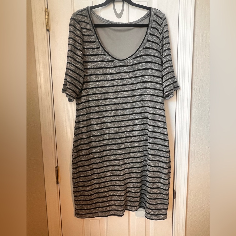 Chic silver and black sparkling striped sweater dress!